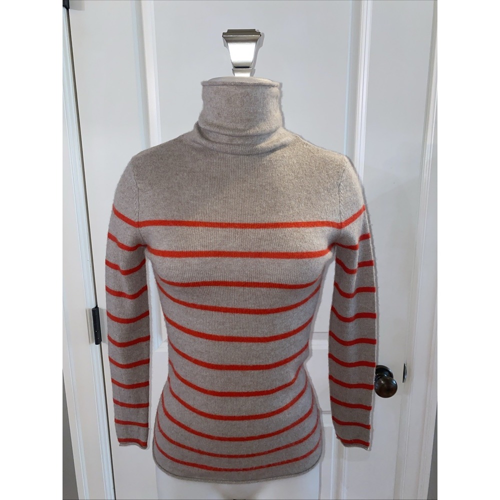 Halogen Beige Striped Wool Cashmere Blend Turtleneck Sweater Size XSP Soft Knit‎